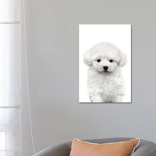 Bichon Frise Puppy by Watercolor Luv - Wrapped Canvas Painting