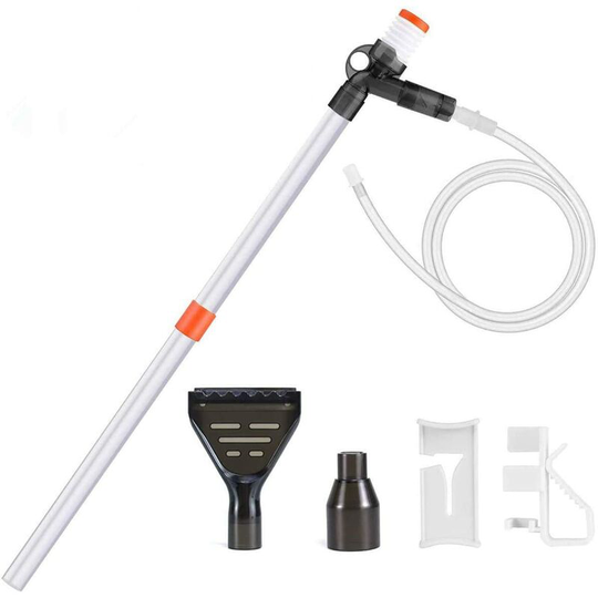Aquarium gravel cleaner with air pressure button and water flow regulator to quickly change water, wash away sand, absorb grease