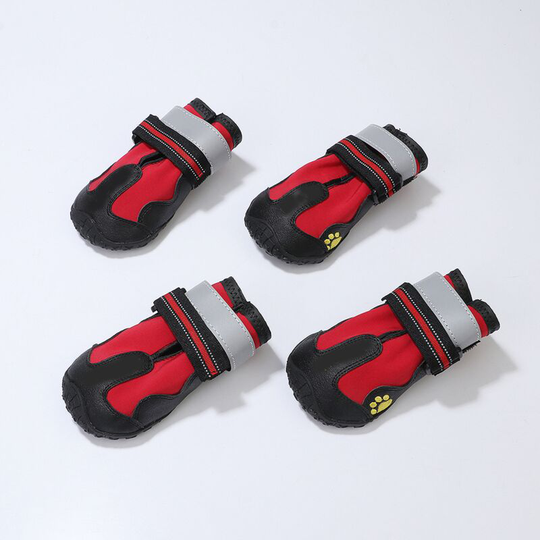 Perle Rare - Set of 4 Waterproof Dog Boots with Reflective Straps Sturdy Anti-Slip Sole Red Size 2: 5.5x5cm