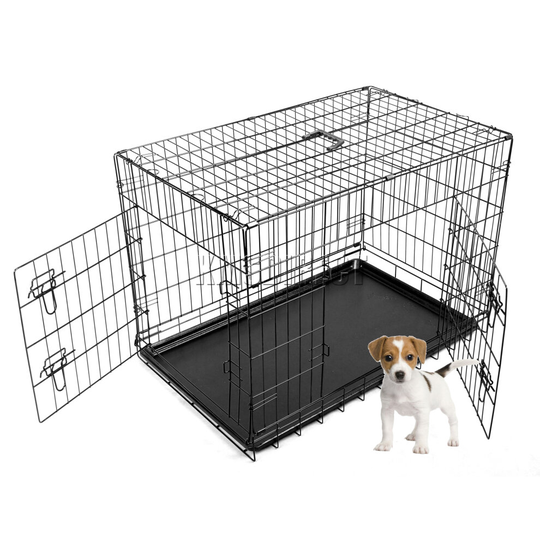 (24 inch) FoxHunter Pet Dog Crate Folding With Door and Tray