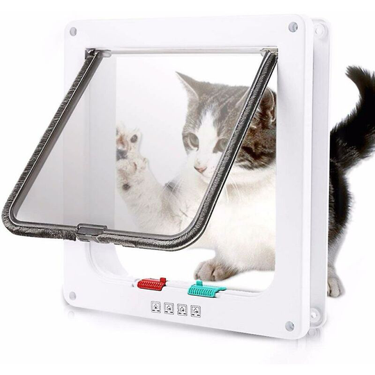 Deckon - Dog Cat Flap Door with 4 Way Security Lock Flap Door for Dog Cats Kitten abs Plastic Small Pet Gate Door Kit Cat Dogs Flap Doors - White s
