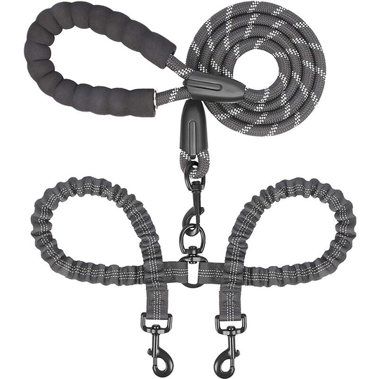 Pet Dog Double Leashes - Reflective tangle-free bungee leash for nighttime use