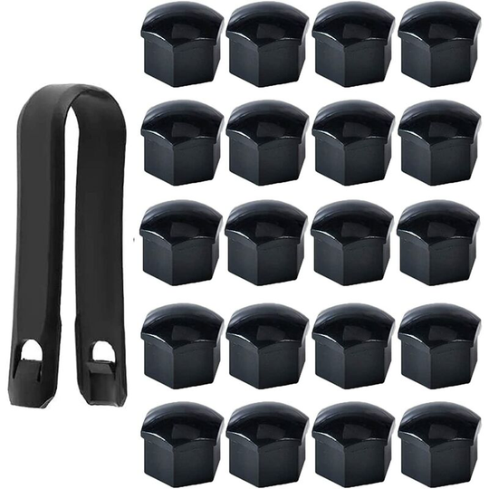 High Quality 17mm Bolt Nut Covers, Hex Wheel Nut Protection Caps, with Removal Tool (Pack of 20, Black)