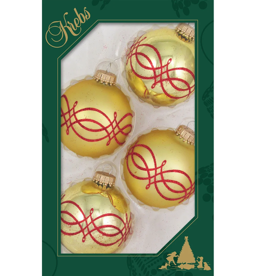 Set of 4 Gold with Ribbon Decoration Christmas Baubles