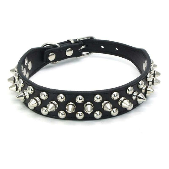 Punk Pet Dog Collar Studded Pu Leather Rivet Collar Pit Bull Mastiff Black Large Breed Collar (xs)