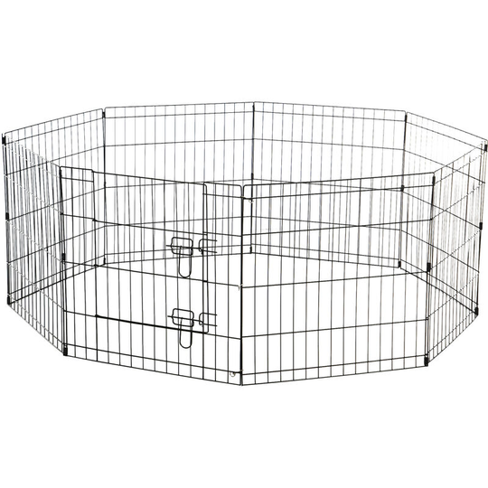 24' Pet Dog Playpen Puppy Cage 8 Panel Metal Fence Run Garden - Black - Pawhut