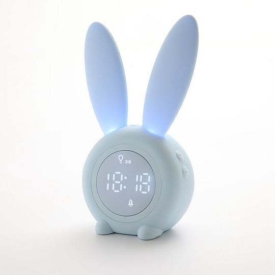 Cute Rabbit Children's Alarm Clock, Bedside Night Light LED Morning Alarm Clock with Automatic Time/Date/Temperature, 2 Alarms, Snooze Function, 6