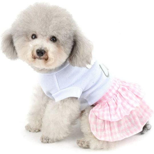 Love Sweet Heart Small Dog Plaid Dress for Valentine's Day Knitted Cotton Vest Shirt Top Pet Summer Skirt Clothes,S,Pink