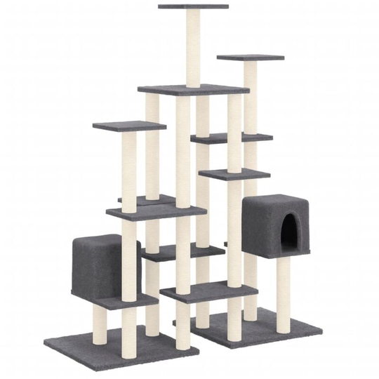 Cat Tree with Sisal Scratching Posts Dark Grey 145 cm vidaXL - Grey