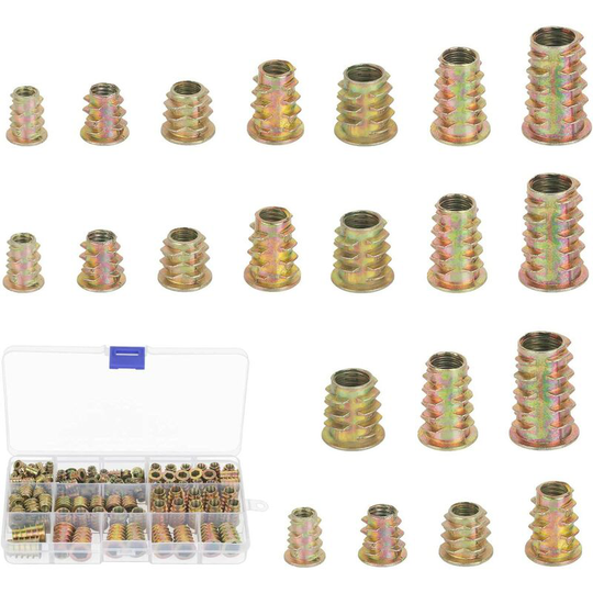 125pcs Zinc Alloy Hex Socket Screw Nuts Threaded Inserts Nut Tool Assortment Kit for Wood Furniture