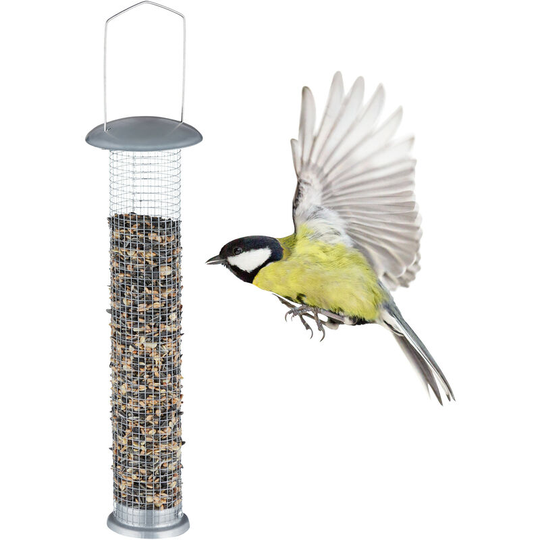 Relaxdays Bird Feeder, Garden & Balcony, Hanging, Stainless Steel, Feeding Station H x D: 47 x 10 cm, Silver