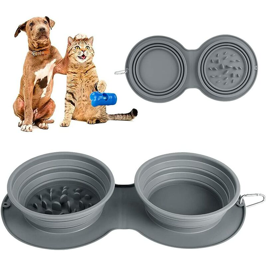 Collapsible Dog Bowls, Portable Cat Food Travel Bowl, Collapsible and Expandable Mug with Non-slip Silicone Mat and Carabiner for Travel