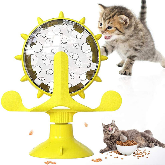 Cat Toys, Windmill Leaking Food Toy Interactive Cat Toys for Indoor Cats with Suction Cup,Cat Spring Cat Bell Ball, yellow