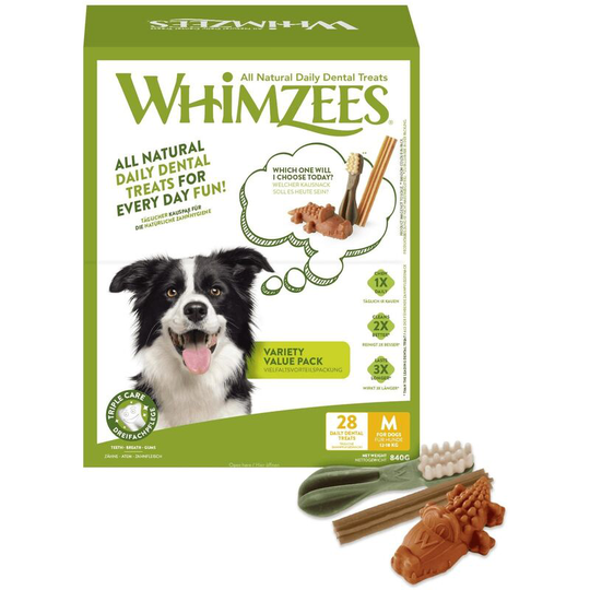 Whimzees Variety Box Dog Dental Treats (Pack of 28) (840g) (Green/Brown) - Green/Brown