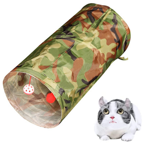 Cat Tunnels for Indoor Cats 2 Way Play Toy Tunnel Peek Hole Toy with Ball for Cat Tube Fun for Rabbits Kittens and Dogs, camouflage