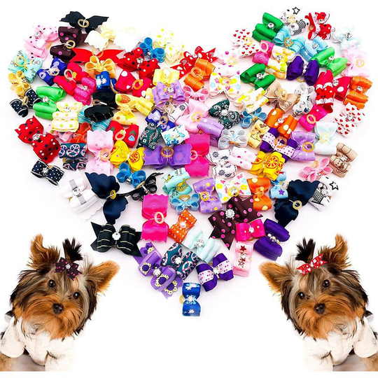 100 Pack Dog Hair Bows With Elastic Rubber Bands For Small To Medium Puppy Cat Kitten Doll Headgear Hair Grooming Accessories Various Colors Random