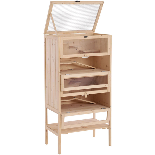 PawHut Hamster Cage Wooden Mouse Rodent Small Pet Animals Tall 5-Tier Play - Natural Wood Colour