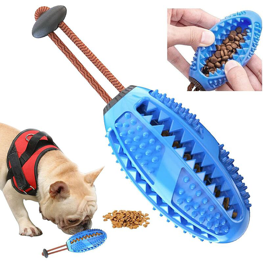Multifunctional Dog Molar Ball, Decompression Elastic Rubber Ball, Pet Molar Tooth Ball, Dog Molar Oval Ball (Blue)