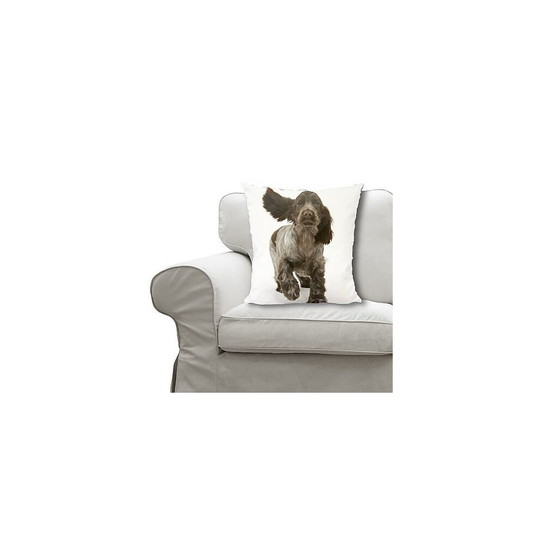 (18x18 (46x46cm) Cushion) Chocolate roan Cocker Spaniel puppy, Topaz, 12 weeks, running with ears flapping (Cushion)