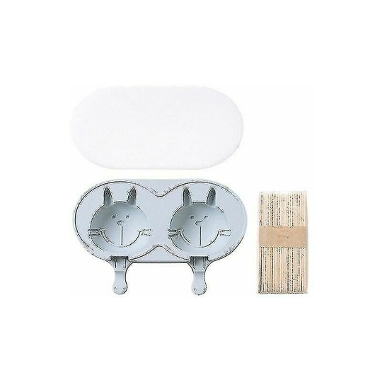 Bearsu - Cartoon Double Rabbit Ice Cream Silicone Mold diy Handmade Creative Popsicle (20.5*13.2*3.4cm, Blue)