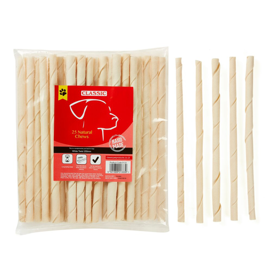 Dog Chew Treat Natural Snacks Handmade - 25 White Twists 255mm
