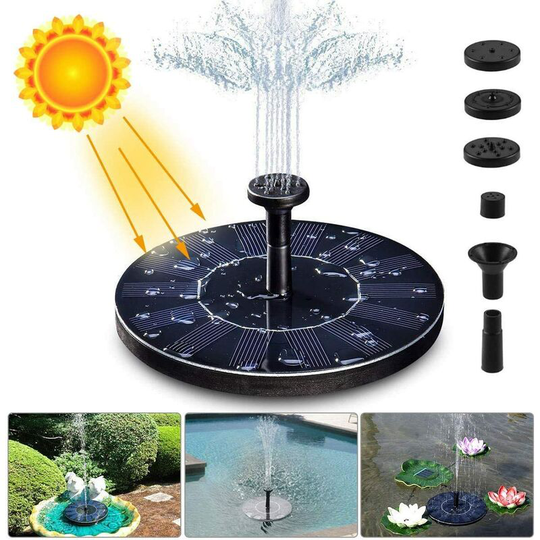 Litzee - Solar Fountain Pump, 1.4W 150L / h Solar Water Pump (70CM Maximum) + 4 Nozzles, Mini Solar Pump for Decorative Garden Pond Fountains (No