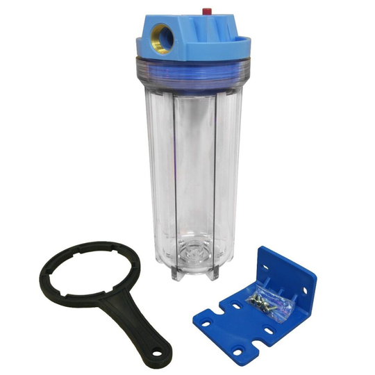 10" Standard Clear Water Filter Housing with 3/4" BSP Ports & Pressure Reducing Valve