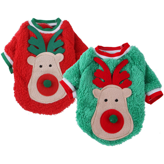 2 Piece Pet Christmas Clothes Coral Velvet Dog Hoodies Autumn Winter Going Out Christmas Clothes Cats