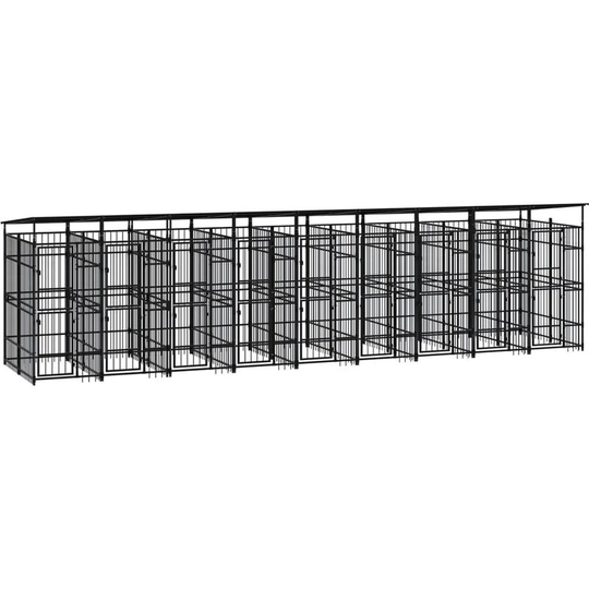 Outdoor Dog Kennel with Roof Steel 16.59 m² Vidaxl Black