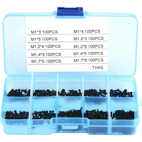 Bearsu - 1000pcs Small Screws M1 M1.2 M1.4 M1.7 Phillips Recess Tapping Screws, Self Tapping Screw Kits with Box