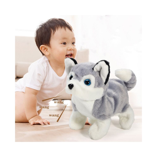 (Husky) Electronic Robot Dog Lifelike Walking Barking Wagging Tail Puppy Plush Cute
