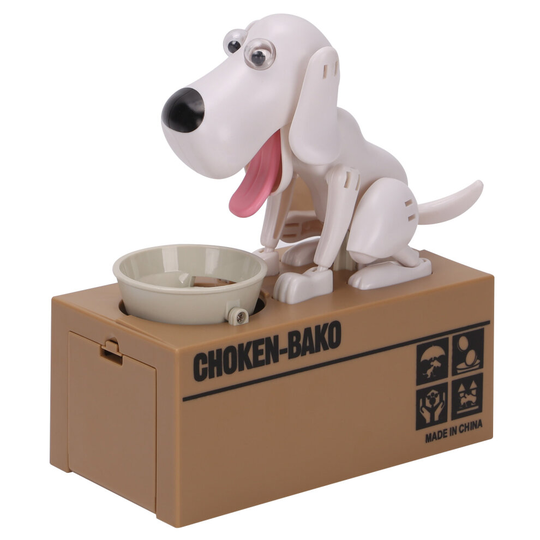 (White) Puppy Bank Money Coin Saving Box Gift Stealing Eating Coin Storage