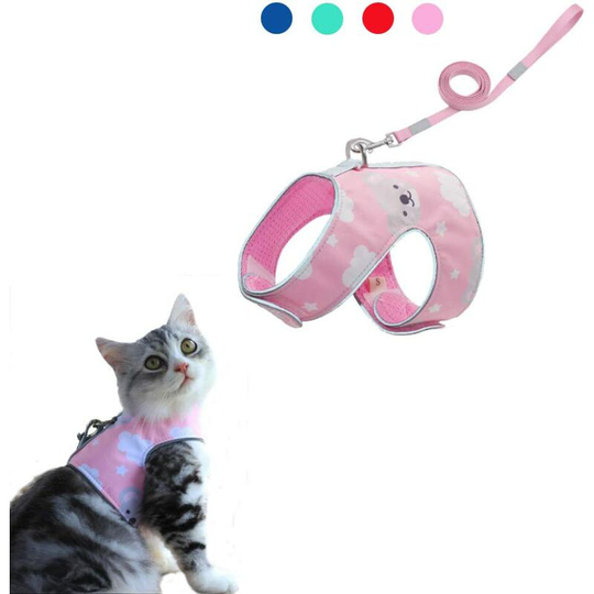 Anti-Leak Cat Harness and Leash Adjustable Soft Mesh Harness for Small Medium Cats Kitten