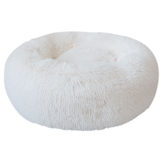 Round Plush Cat Bed Dog House Puppy Cushion Portable Warm Soft Comfortable Kennel, White - White