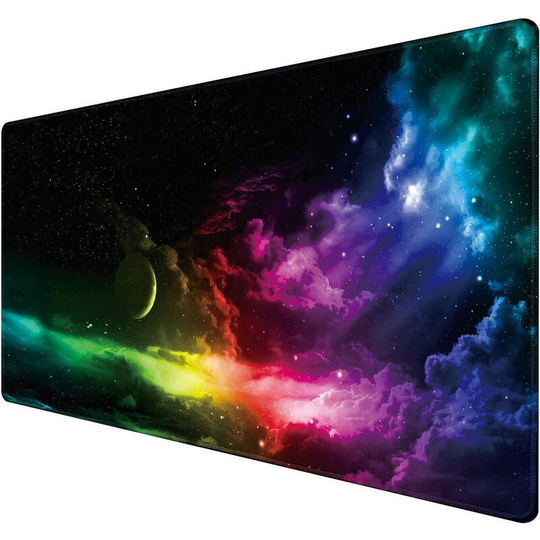 Large Expandable Gaming Mouse Pad with Non-Slip Rubber Base and Stitched Edges for Gamers, Office, Study Black-aurora