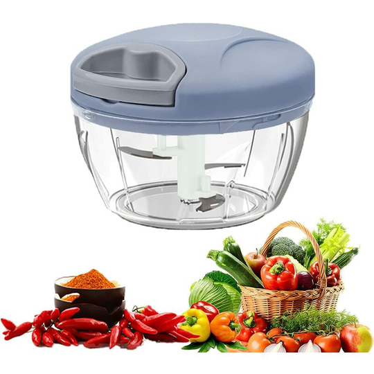 Aougo - 5 Second Chopper - 500ml Multi-Capacity Chopper for Vegetables, Fruits, Onions, Nuts, Garlic, Baby Food (Blue)