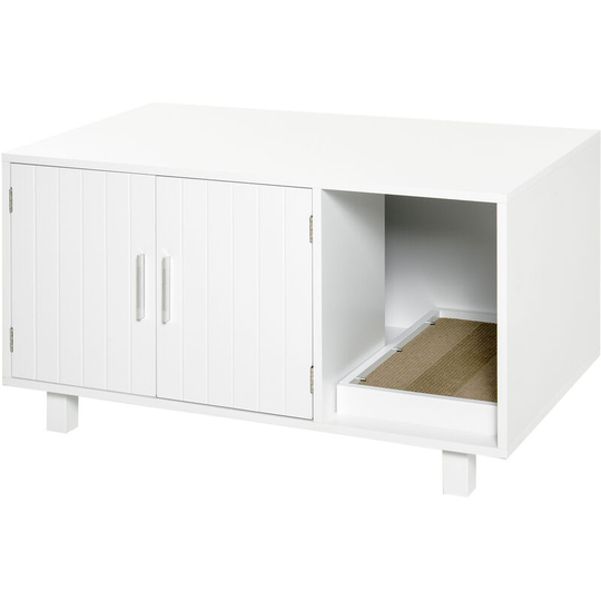Pawhut - Cat Litter Box Enclosure & House w/ Nightstand/End Table Design, White - White