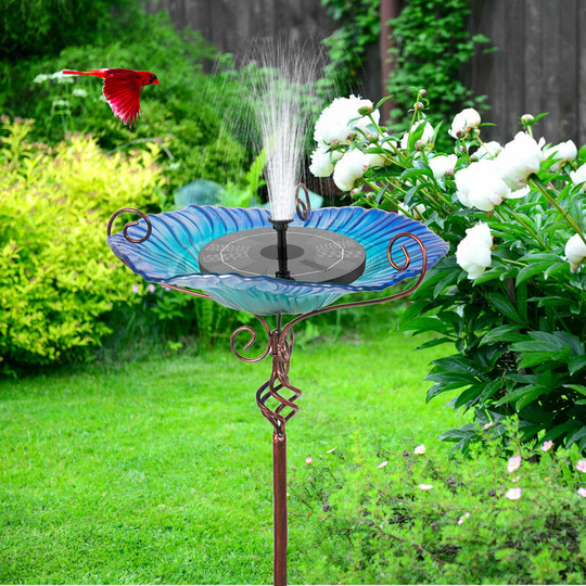 Glass Bird Bath Outdoor Garden Bird Feeder Water Bath Food Station with Metal Stake