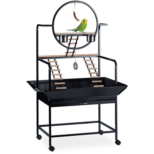 Relaxdays - Bird Activity Centre xl, Bird Playground For Parrot & Cockatiel, Play Gym Stand, Perch, 170x100x80cm, Black