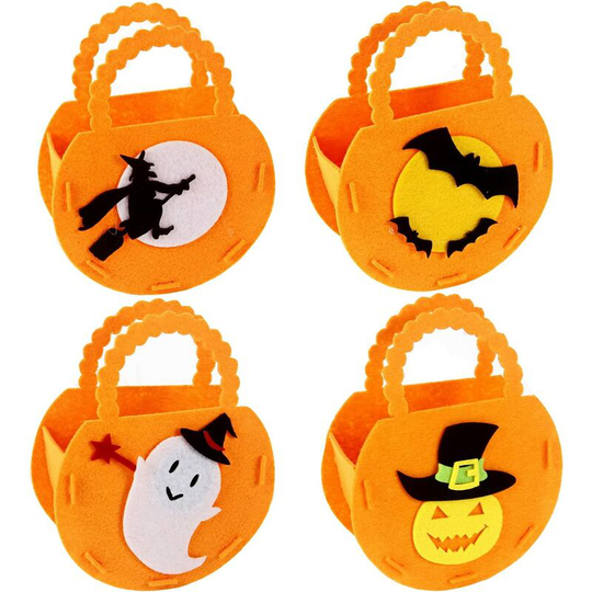 Sun Flowergb - Set of 4 Halloween Candy Bags, Halloween Candy Gift Tote Bags, Pumpkin Bags, Treat Bags, Storage Bags for Kids.
