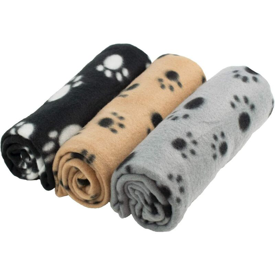 Paw Print Pet Blanket for Dog or Cat, Soft Finish, Sturdy Winter Blanket, Cozy Fleece Blanket Cat Bed, 3pcs (60 x 70cm)