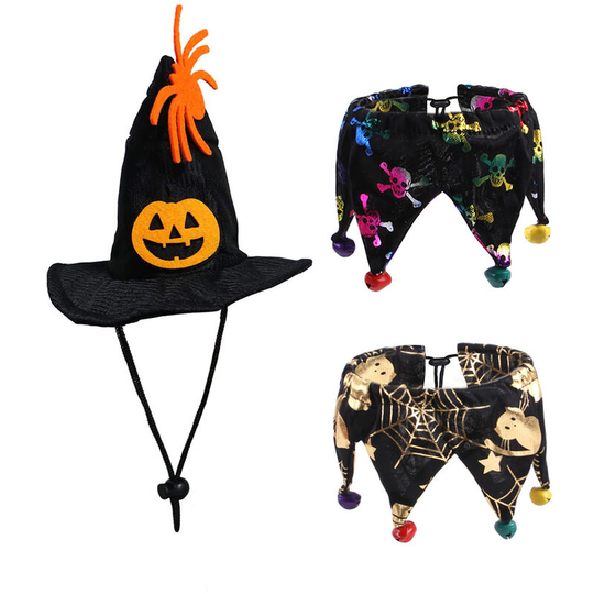 Pet Halloween Costume, 3 Piece Cat Halloween Costume, Cat Halloween Hat + Set of 2 Scarves, for Halloween Costume Decoration
