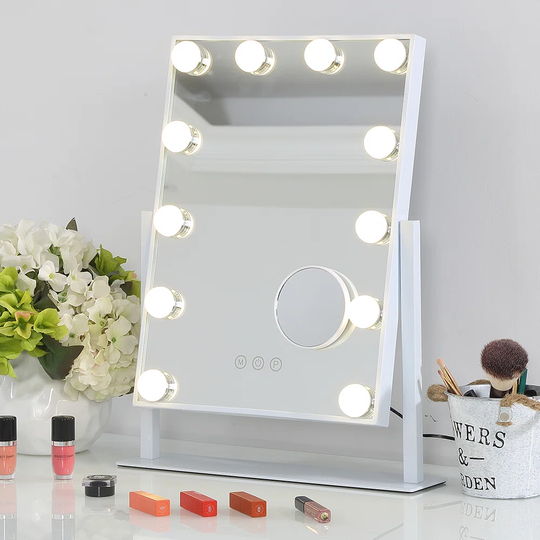 Khiran Magnifying Lighted Metal Framed Freestanding Makeup Mirror