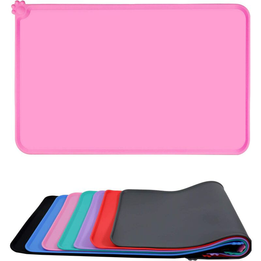 Dog and cat food mat, waterproof and non-slip silicone pet feeding mat for food and water bowls. 47cm*30cm pink'
