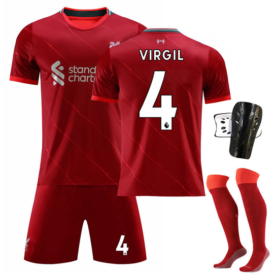 Liverpool Home Soccer Jersey Set No. 4 with socks+protective gear, children's size 22