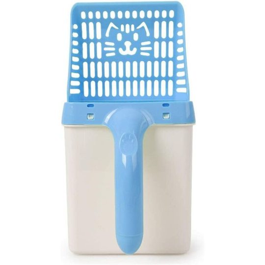 2 in 1 Cat Litter Shovel Set, Kitten Portable Processor Trash Can with Waste Bag (Color : Blue)