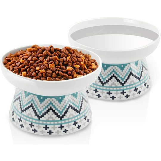 Bearsu - Cat Bowls,Elevated Cat-Bowls Anti Vomiting,Ceramic cat Dishes,Raised Cat Food and Water Bowl Set for Flat Faced Cats and Small Dogs,12