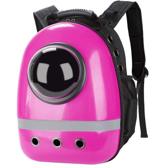 Litzee - Portable Pet Carrier Capsule Clear Backpack Bubble Pet Carrier for Dogs, Puppies and Cats - Pink Red