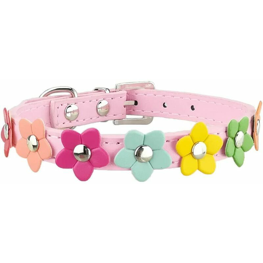 Stylish Dog Collar Girl Cute Dog Collar Flower Puppy Collars for Small Dogs with Flower(Pink)