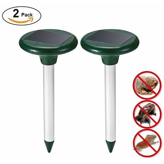 Qersta - 2PCS Ultrasonic Solar Mole Repeller,Solar Ultrasonic Mole Repeller,Solar Mole Repeller Combine Sound and Vibration,Anti Mole Repelling